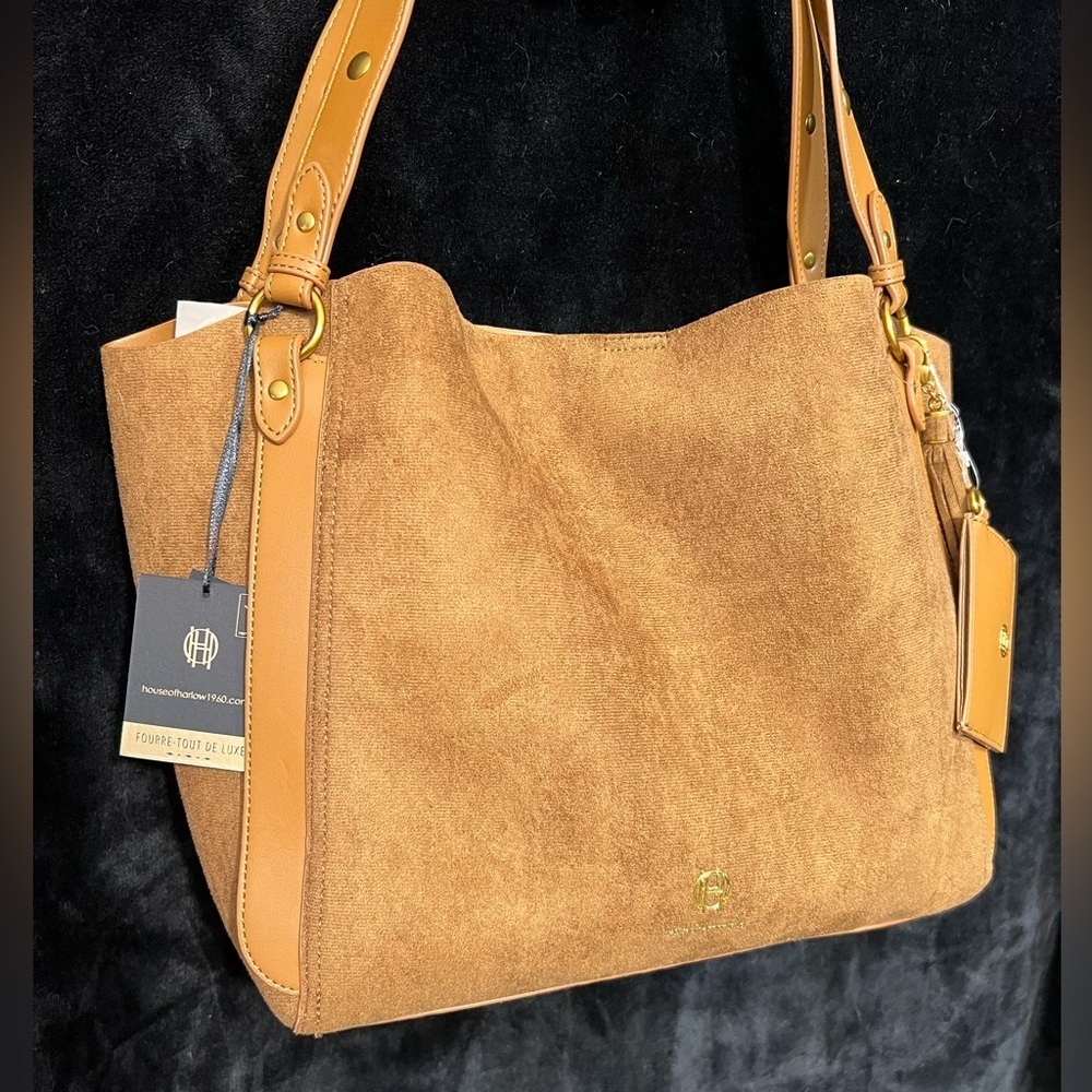🤎🤎House of Harlow 1960 stunning Brown Faux Suede large Luxe Tote🤎🤎NWT - Picture 6 of 14